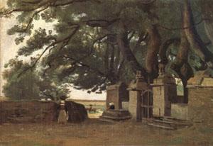 Jean Baptiste Camille  Corot A Gate Shaded by Trees also called Entrance to the Chateau Breton Landscapee (mk05) France oil painting art